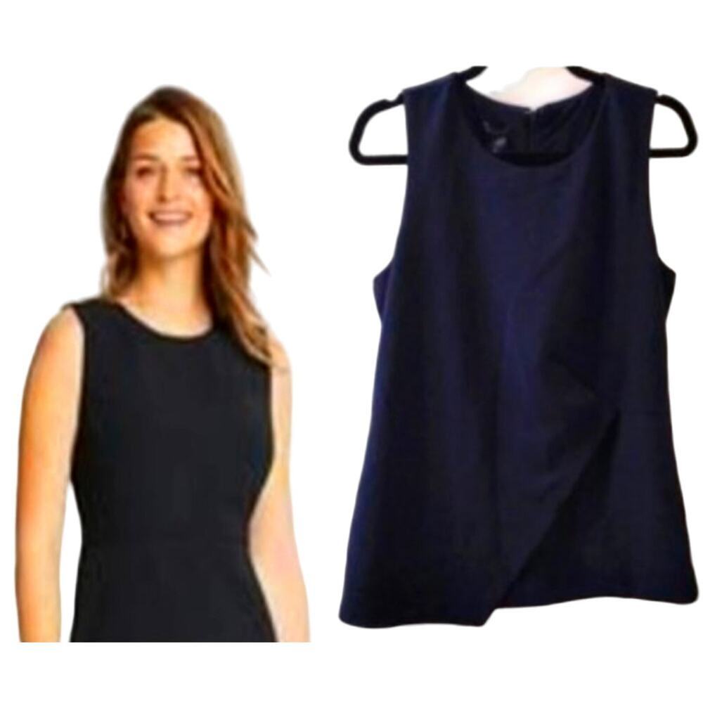Ann Taylor Factory Top Size M Navy Blue Chic Career Sleeveless Preppy Workwear